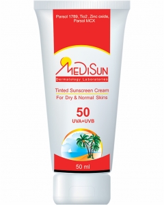 کرم ضد آفتاب رنگی SPF 50 برای پوست های خشک و نرمال مدیسان _ medisun