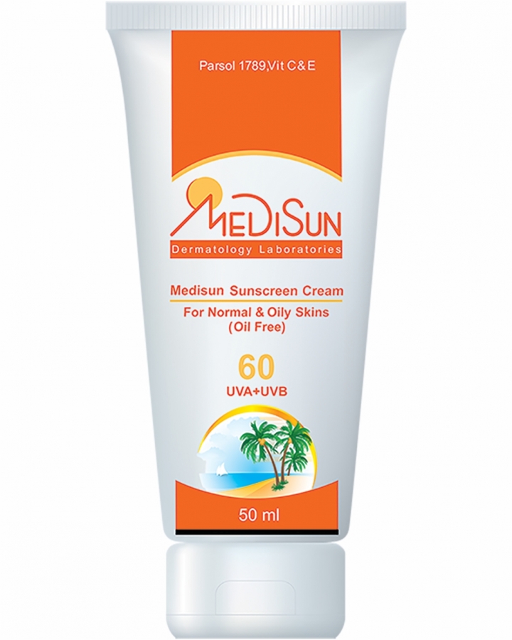 کرم ضد آفتاب SPF 60 بی رنگ مخصوص پوست های چرب و نرمال _ مدیسان -medisun